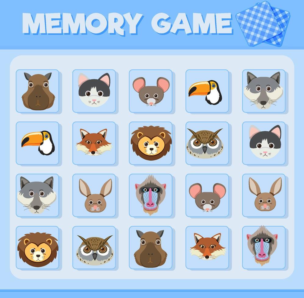 juego de cartas de memoria de animales vector