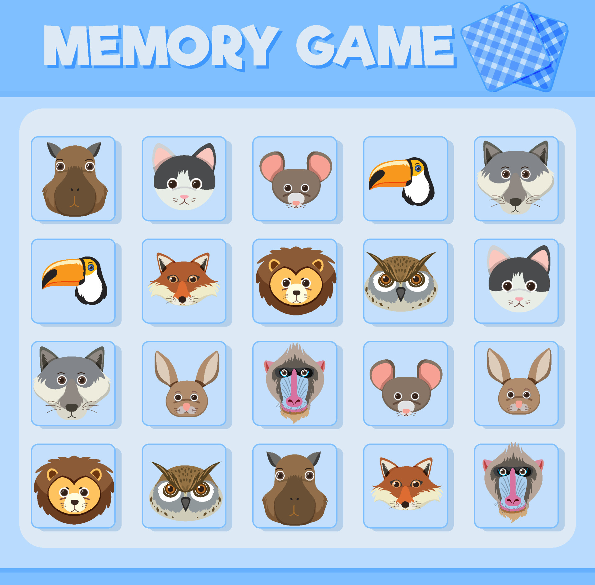 Animal memory card game 8386929 Vector Art at Vecteezy