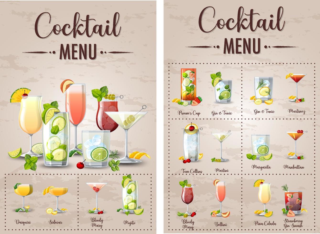 A printed menu of cocktails vector