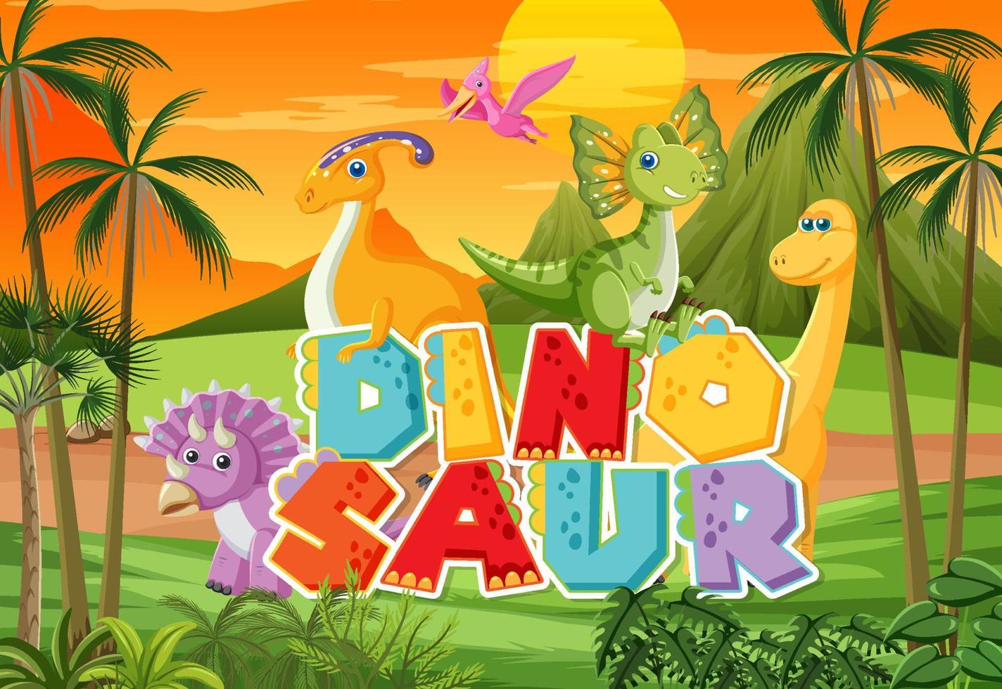 Cute dinosaur in the forest vector