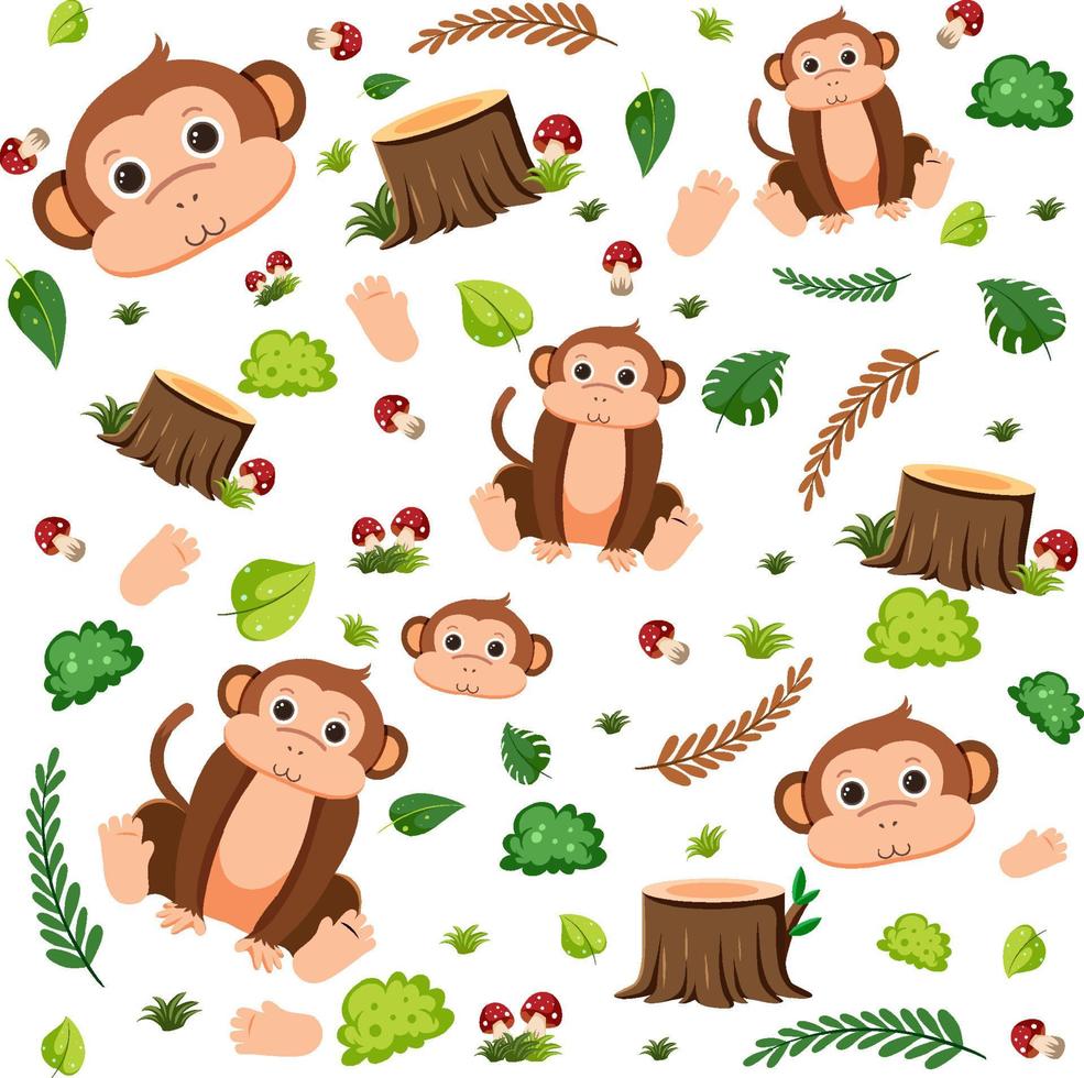 Monkey cute animal seamless pattern vector