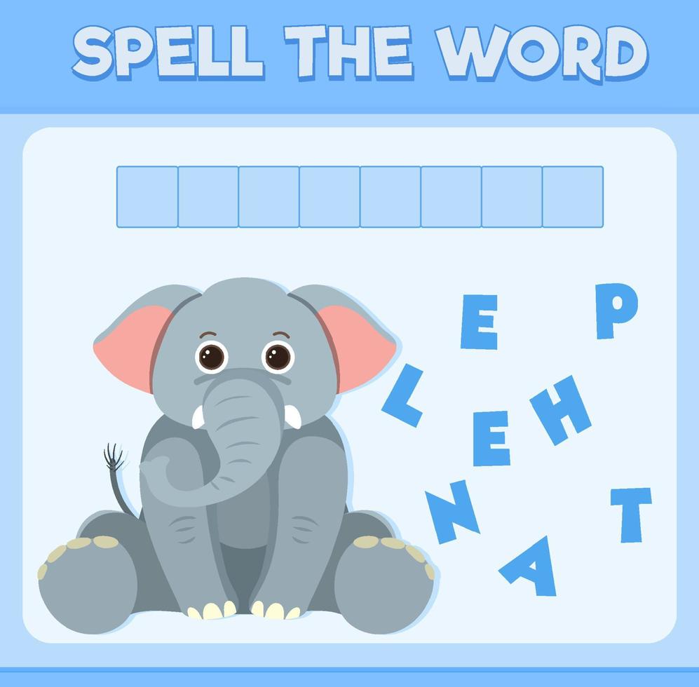 deletrear juego de palabras con palabra elefante vector