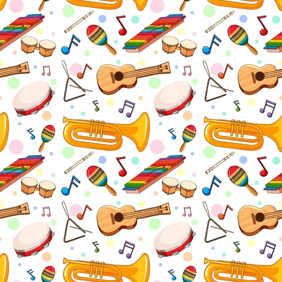 Different music instruments seamless pattern vector
