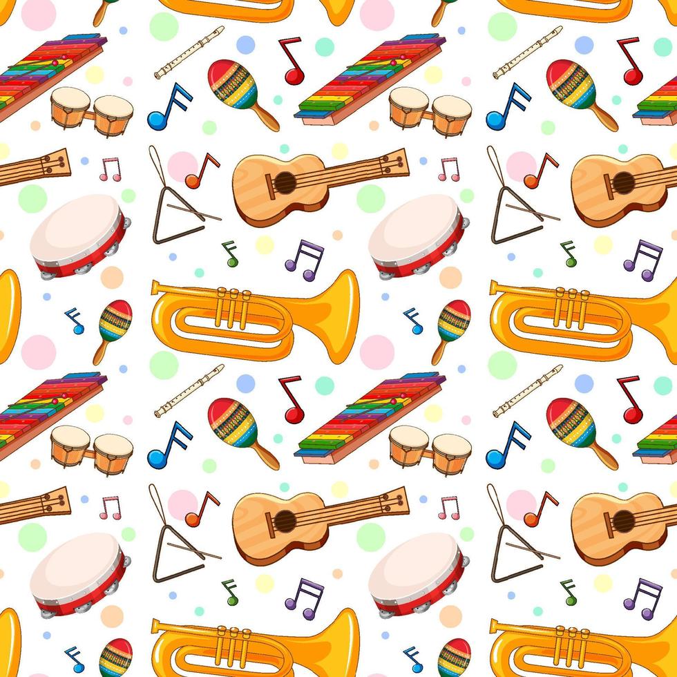 Different music instruments seamless pattern vector