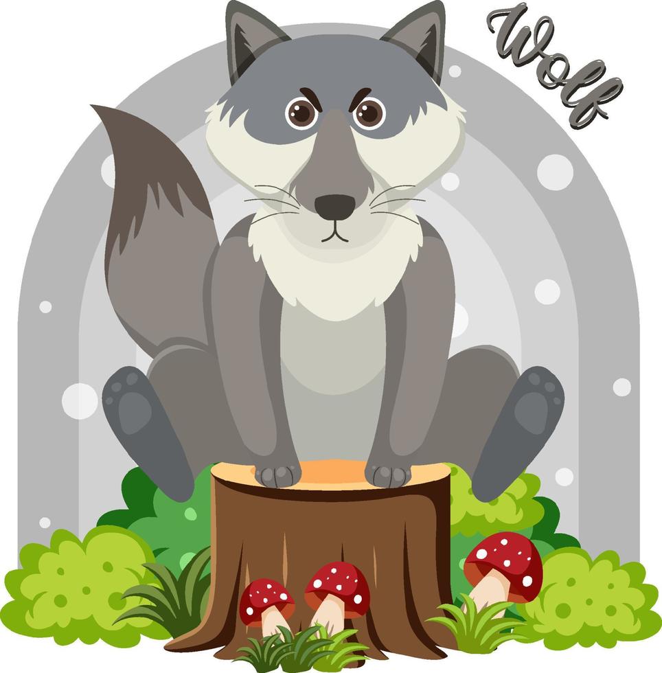 Cute wolf in cartoon flat style vector