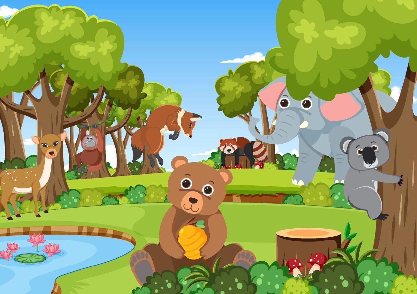 Cute wild animals in the forest vector