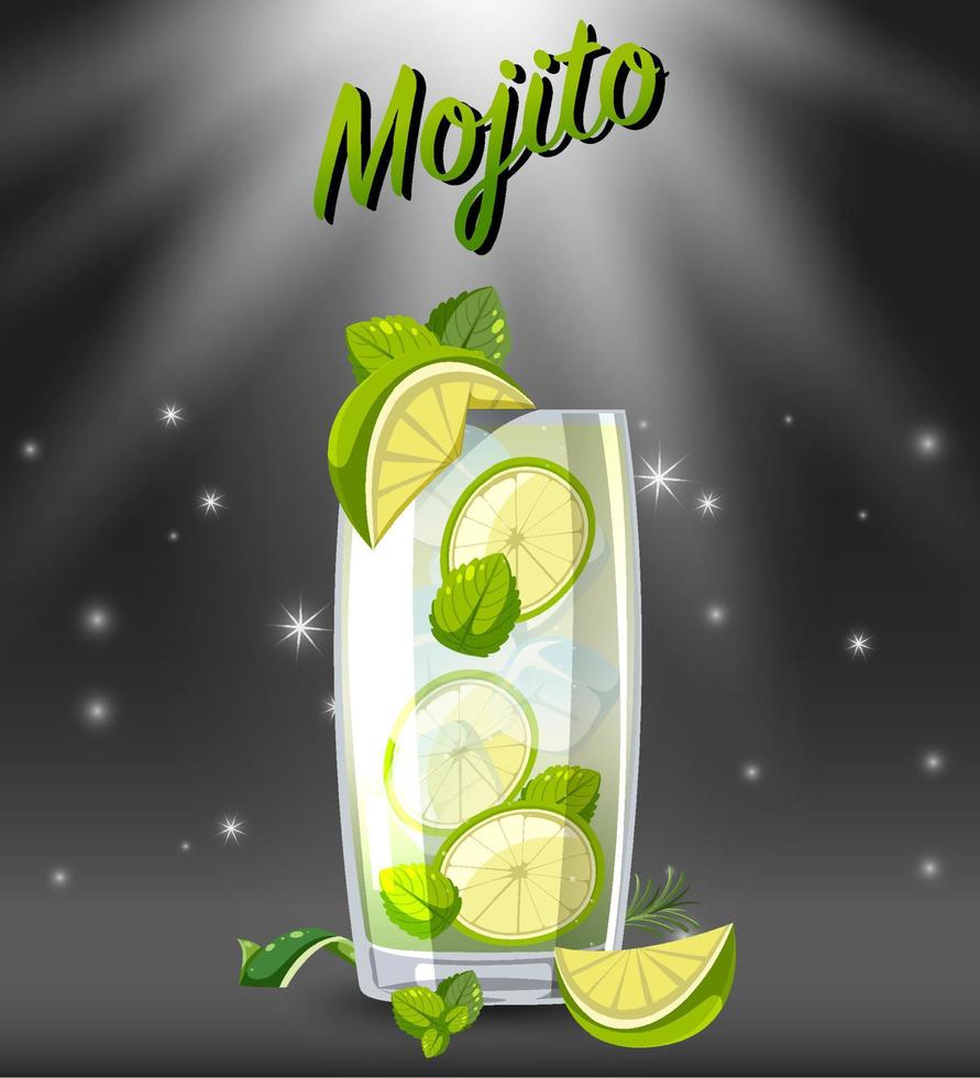 A mojito cocktail in the glass on sparkling background vector