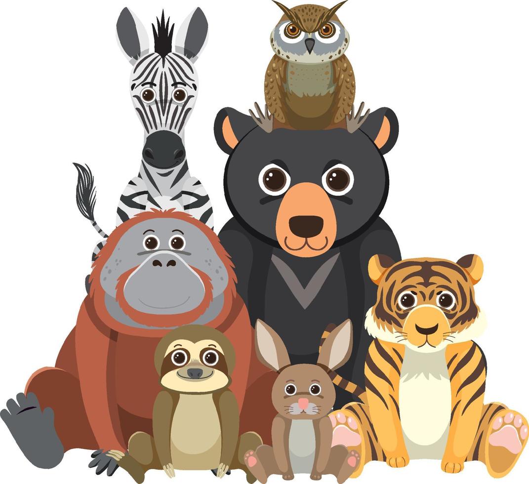 Wild animal group on white background vector