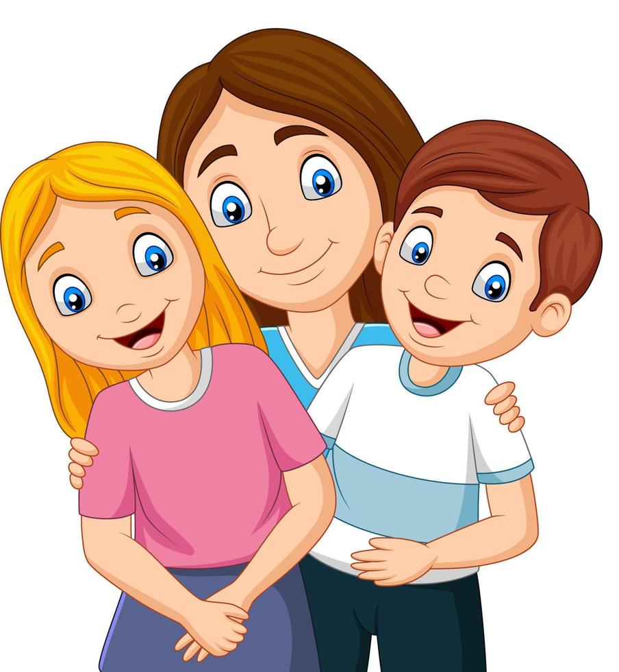 Illustration of a mother with son and daughter vector