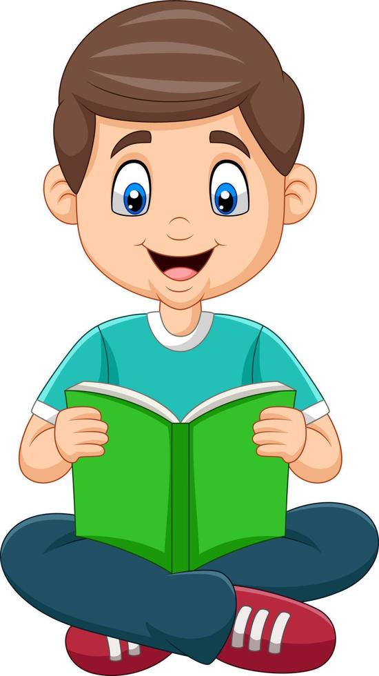 Cartoon boy reading a book vector