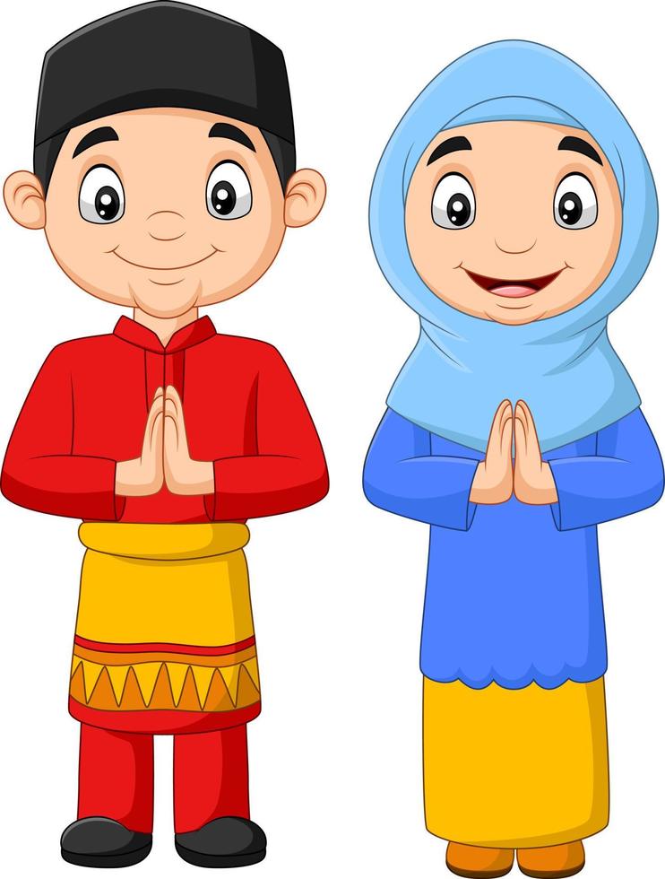 Happy Muslim kids cartoon on white background vector