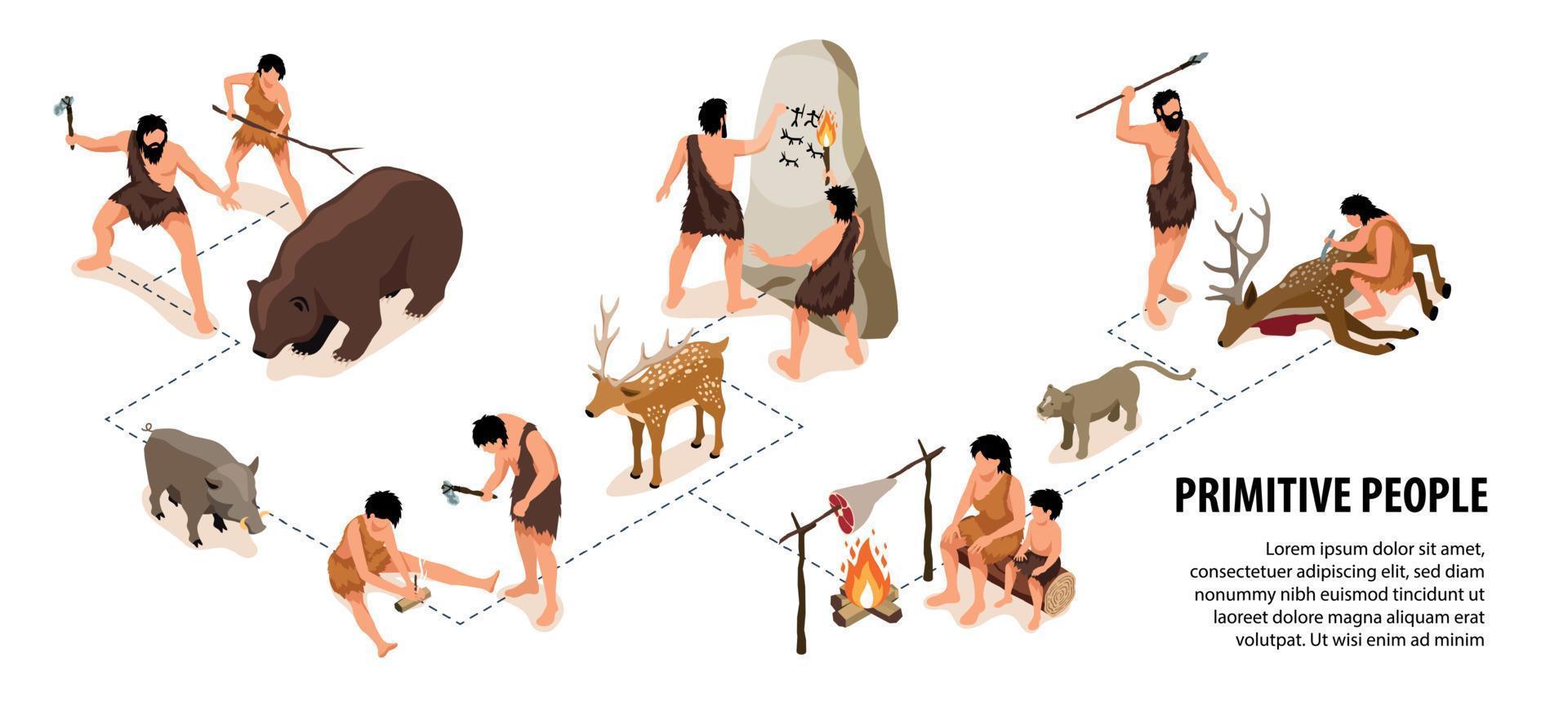 Primitive People Isometric Infographics vector