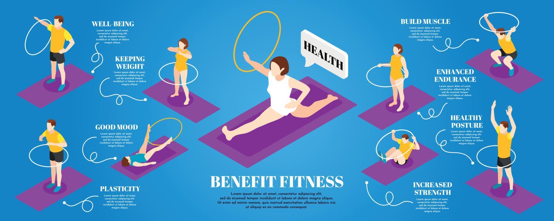 infografía isométrica de beneficio fitness vector