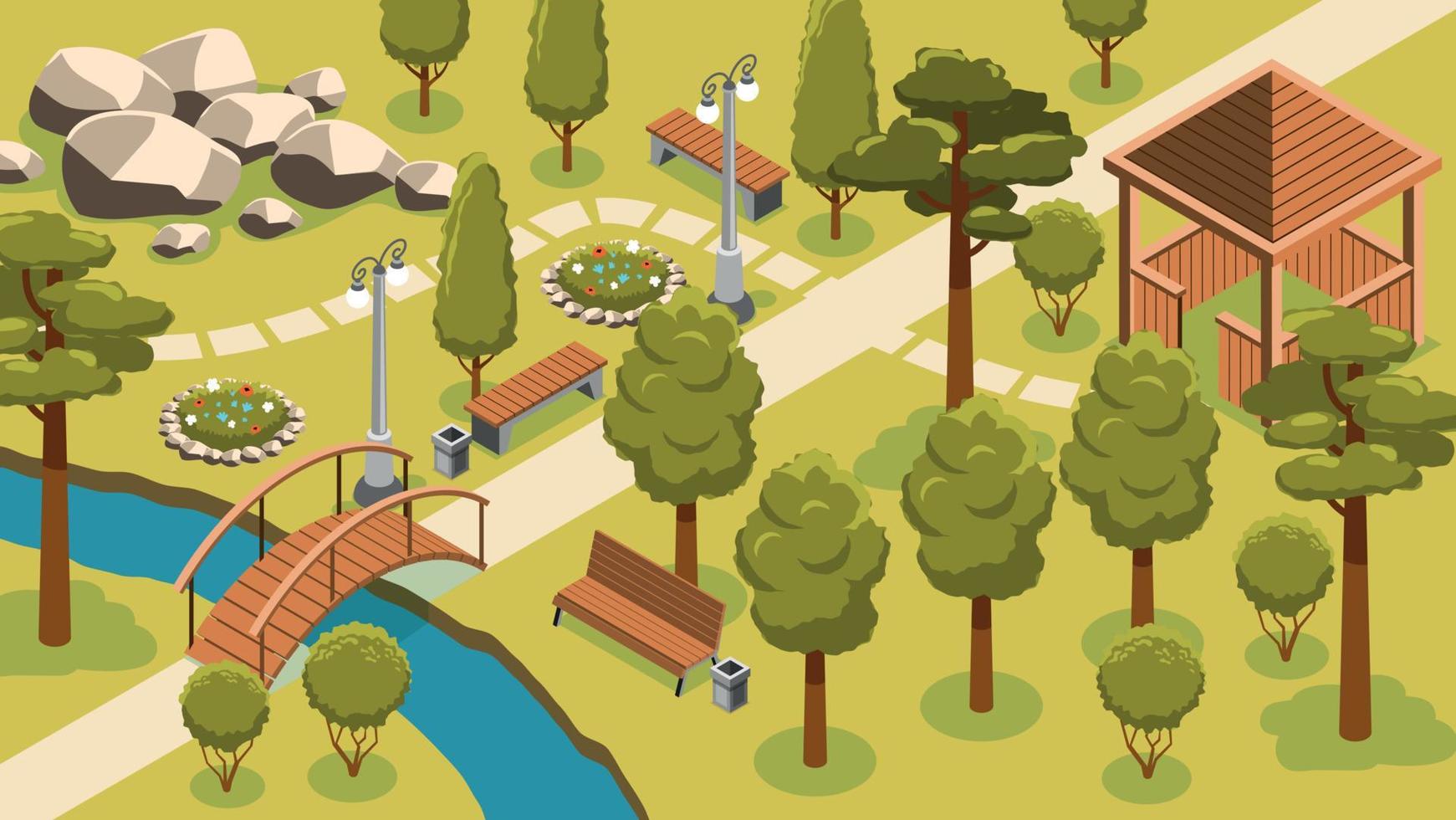 Park Landscape Isometric Composition vector