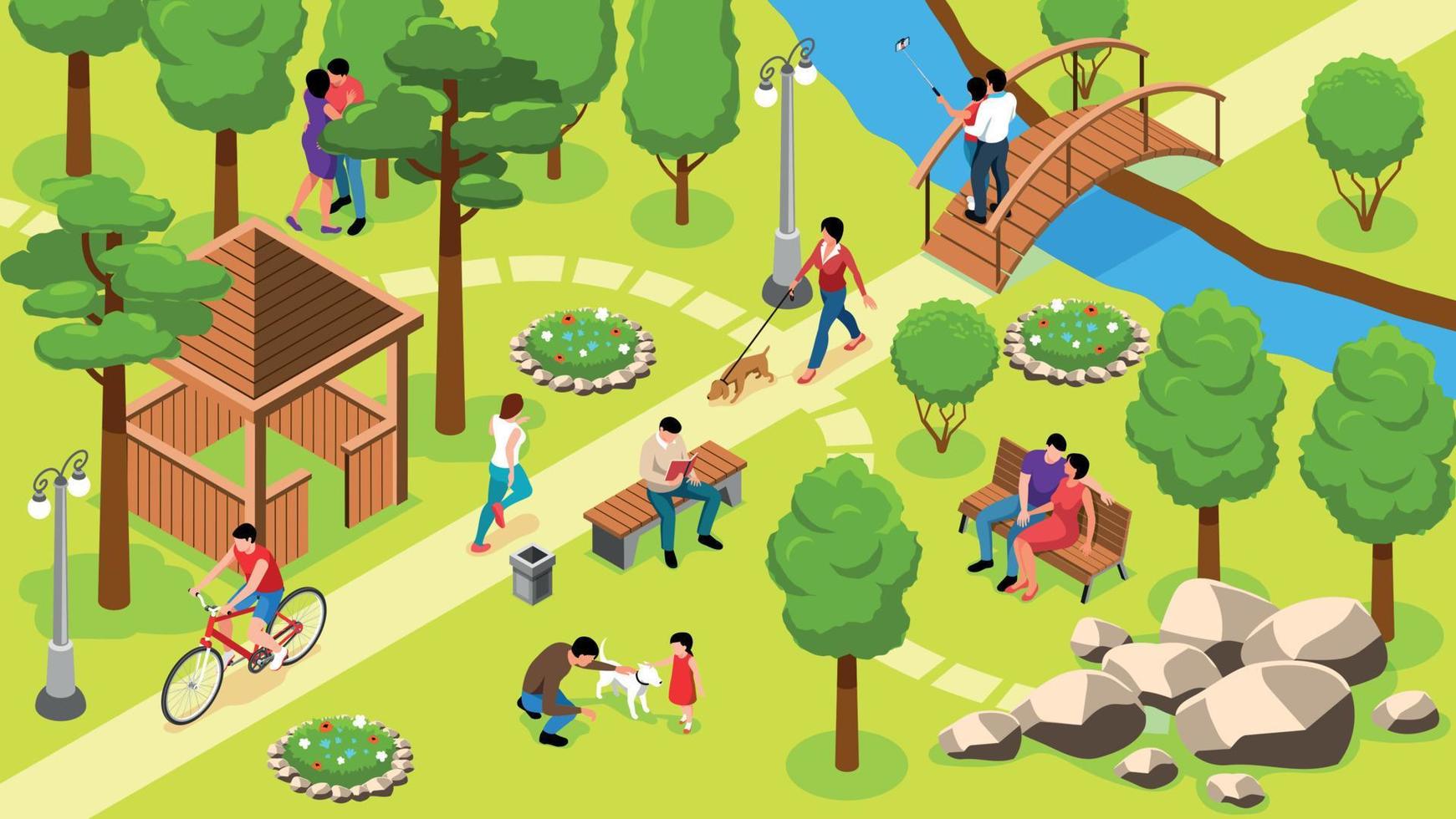 Isometric Park People Composition vector