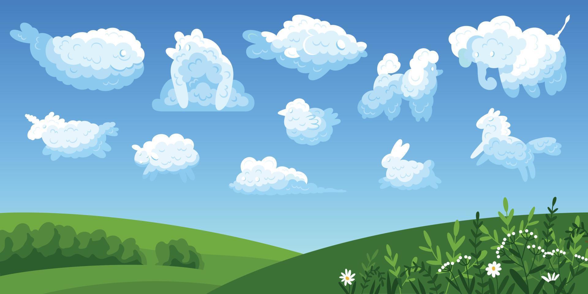 composición de paisaje de nubes animales vector