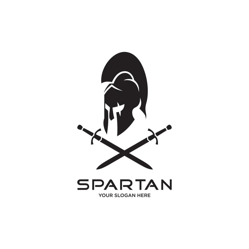 Head spartan logo vector design with sword.