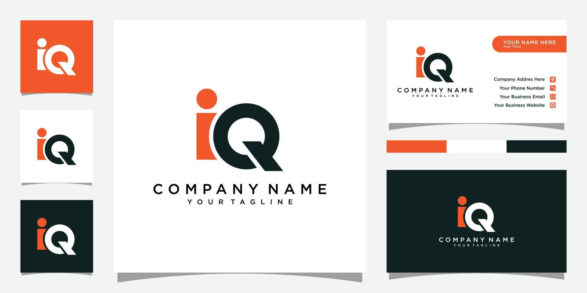 vector de diseño de logotipo de letra iq o qi y tarjeta de visita