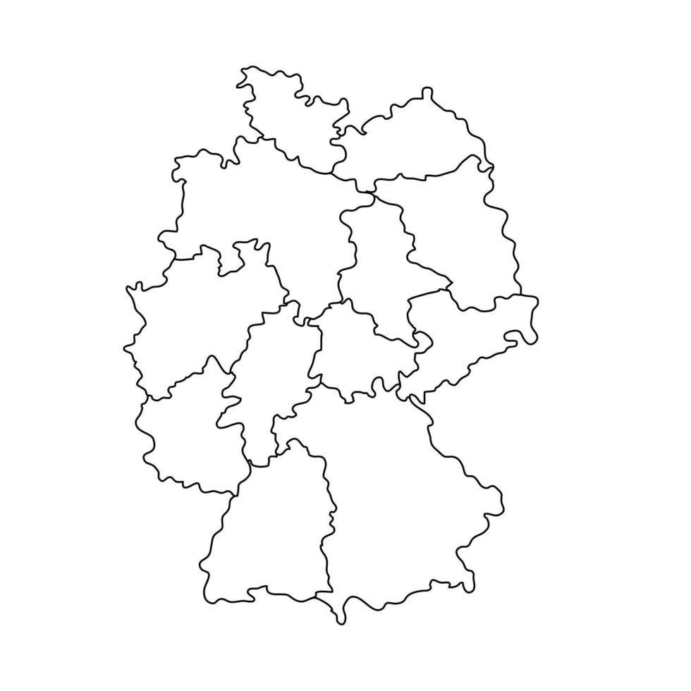 Alemania mapa con regiones sobre un fondo blanco. vector