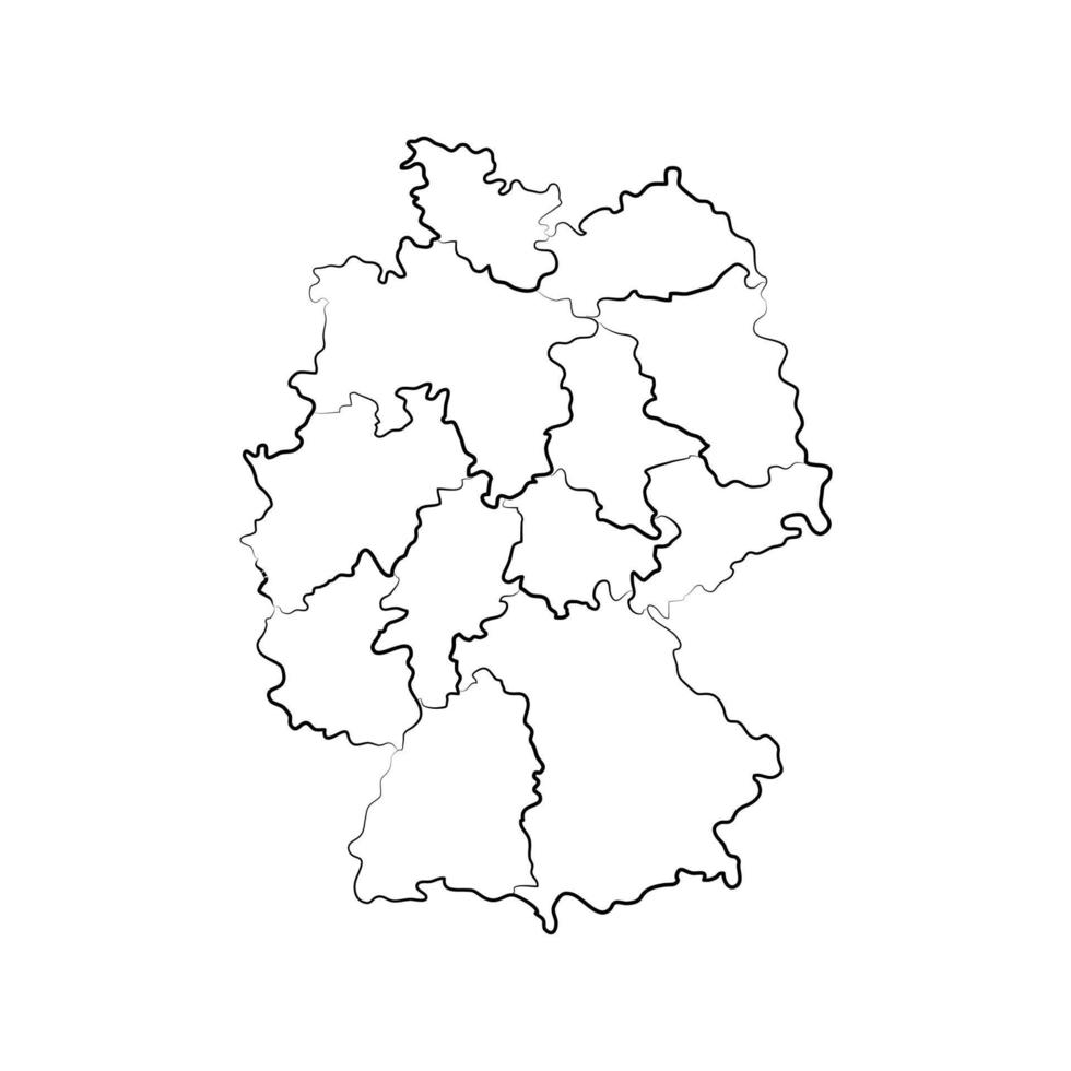 Alemania mapa con regiones sobre un fondo blanco. vector