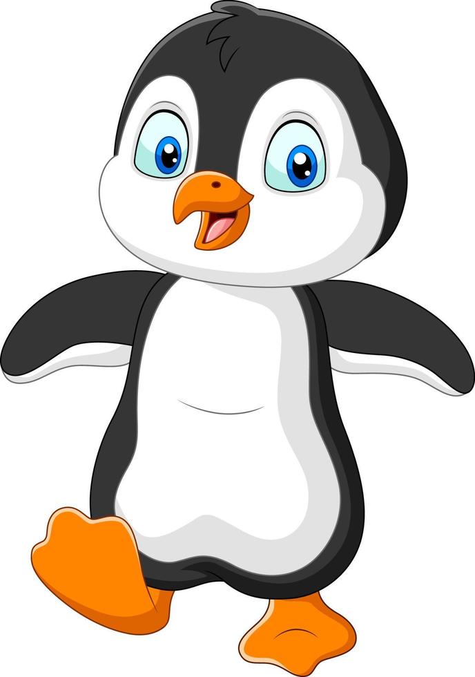 lindo, pingüino, caricatura, blanco, plano de fondo vector