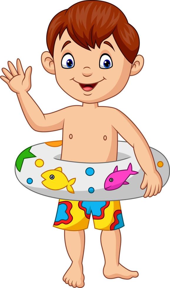 Cartoon little boy with inflatable ring vector