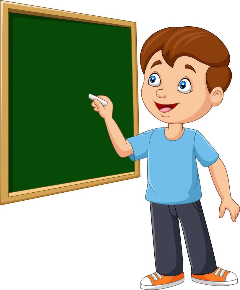 Cartoon schoolboy writing on the blackboard vector