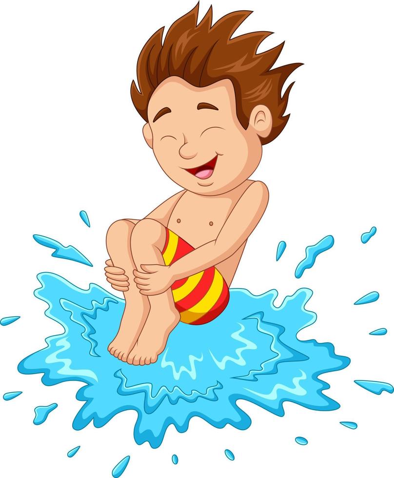 Cartoon boy jumping to the water vector