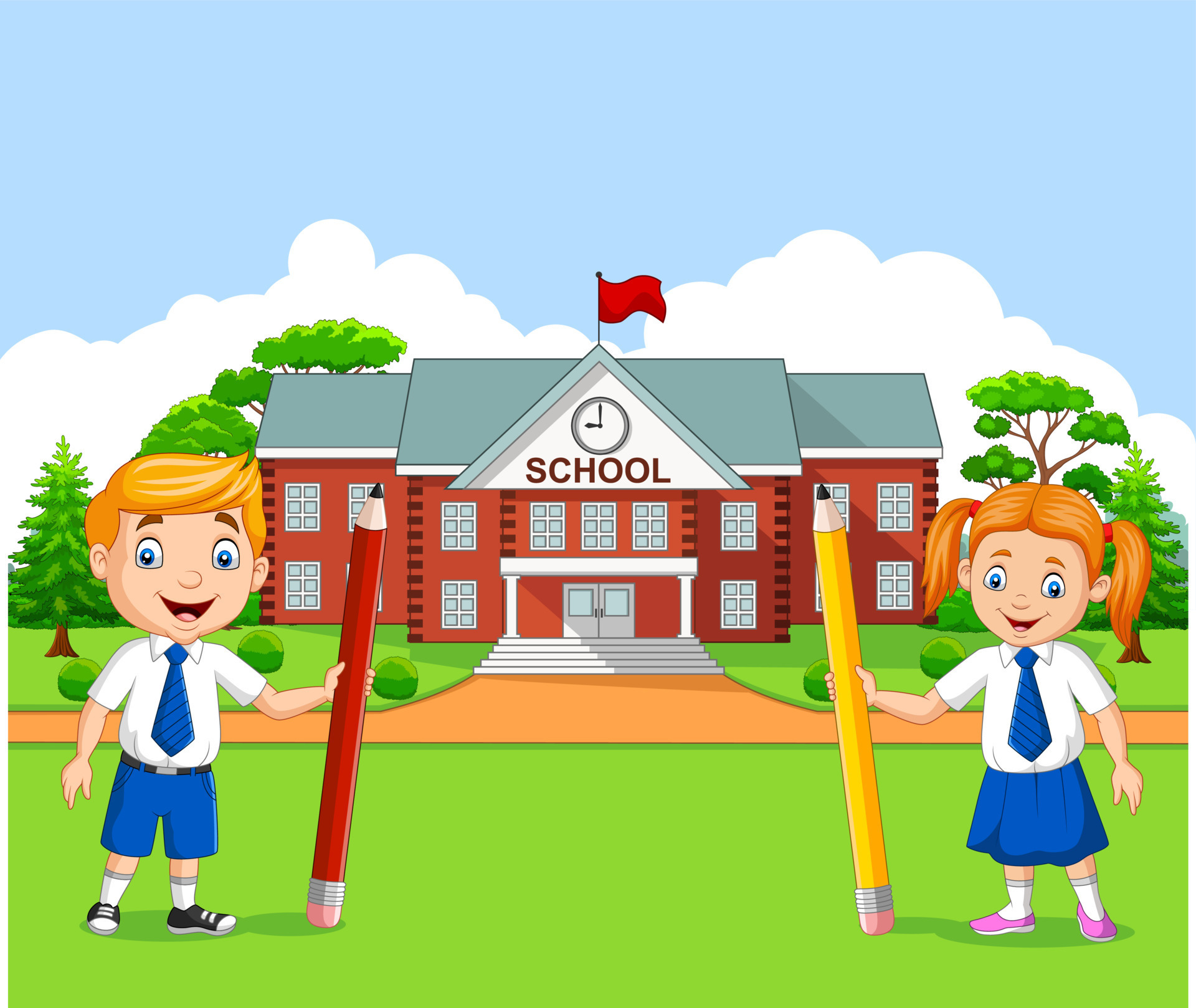 Cartoon school kids in the school yard 8387605 Vector Art at Vecteezy