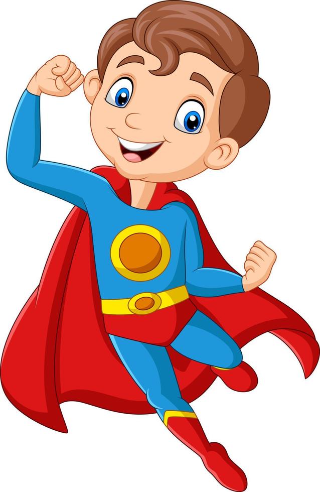 Cartoon happy superhero boy posing vector