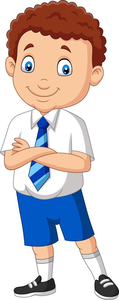 Cartoon school boy in uniform posing vector