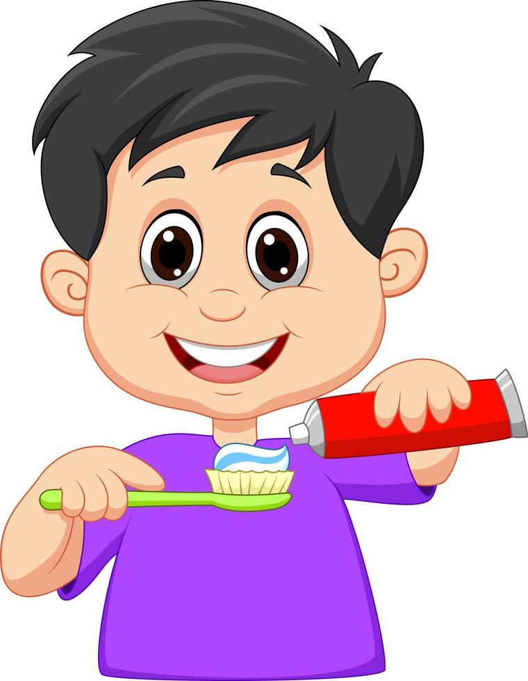  niño de dibujos animados con cepillo de dientes   Vector en Vecteezy