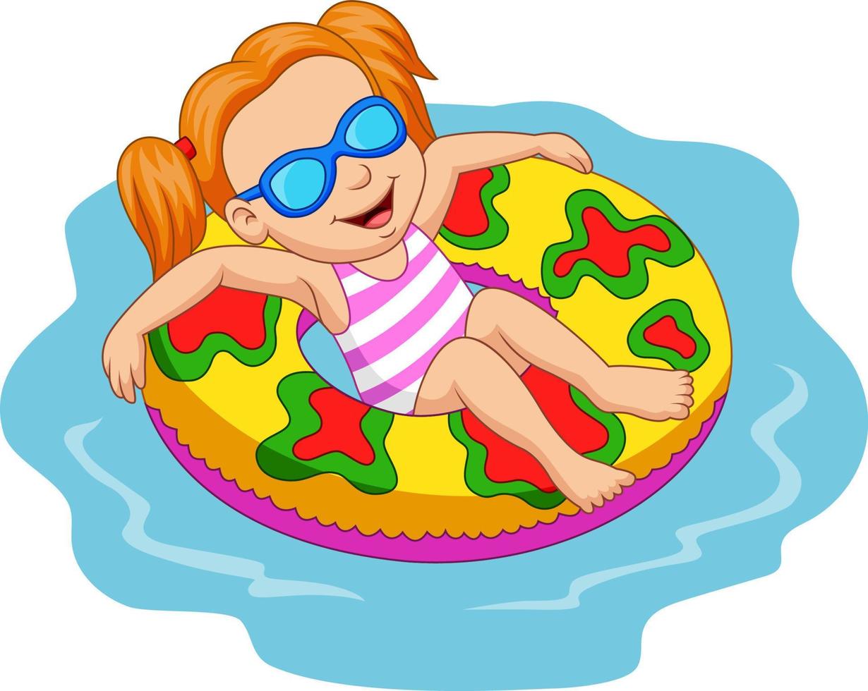 Girl floating with inflatable ring vector