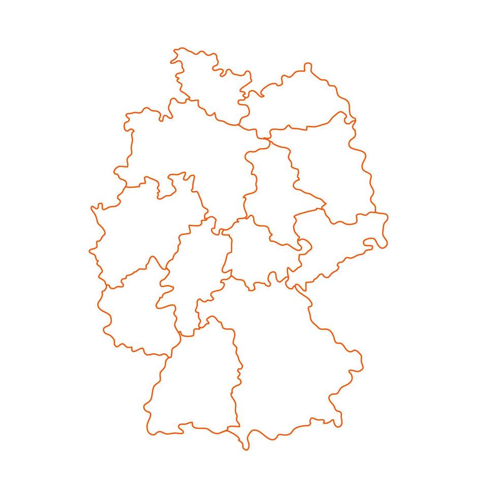 Alemania mapa con regiones sobre un fondo blanco. vector