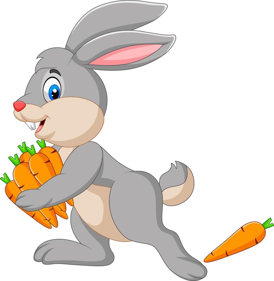 Cartoon rabbit carrying carrots vector