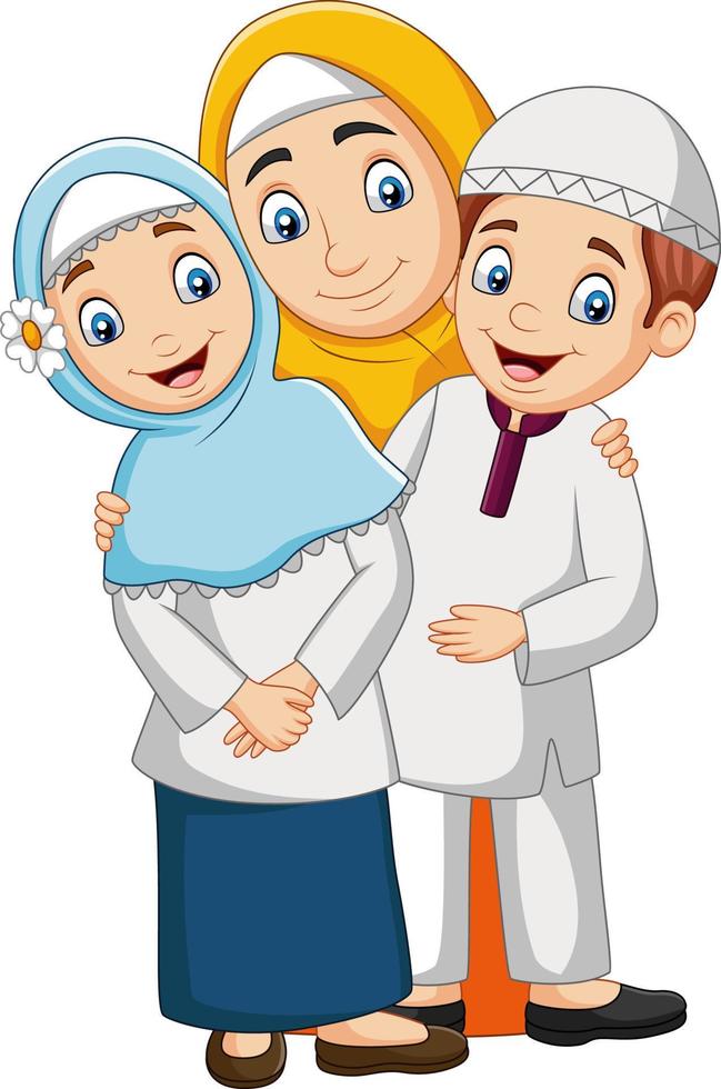 Muslim mother with son and daughter vector