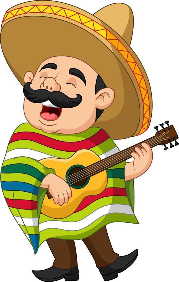 caricatura de hombre mexicano tocando la guitarra y cantando vector