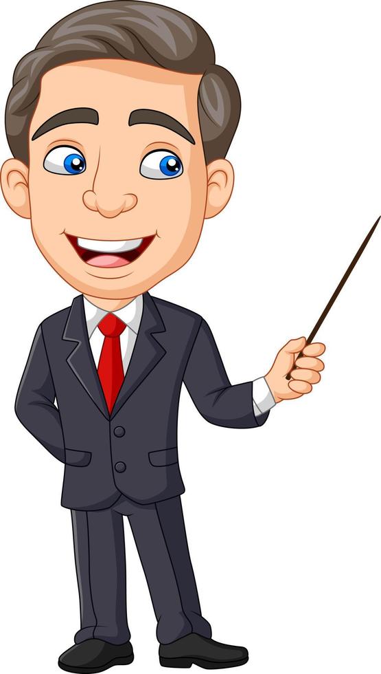 Cartoon young businessman presenting with a pointer vector