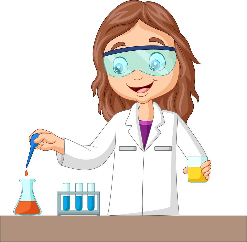 Cartoon girl doing chemical experiment vector