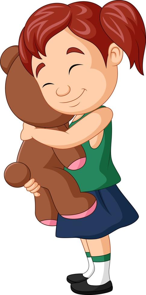 Cartoon little girl hugging teddy bear vector