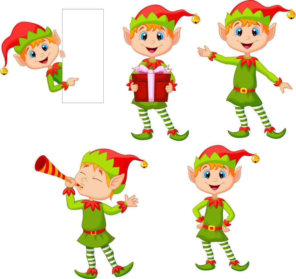 Set of cartoon elves boy isolated white background vector