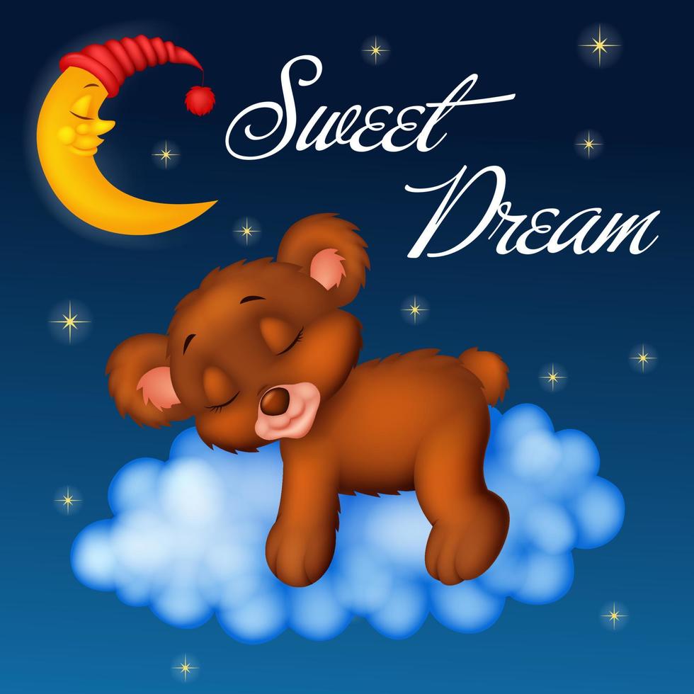 Baby bear sleeping on the cloud vector