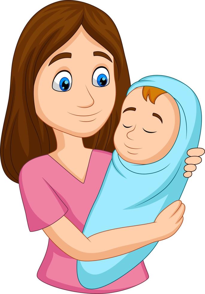 Happy Mother carrying newborn baby vector