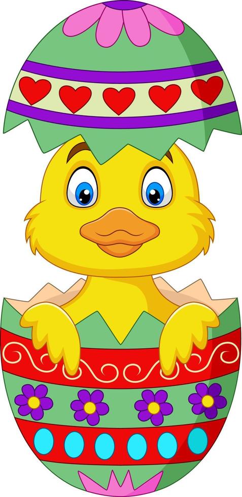 Cartoon duckling come out from an Easter egg vector
