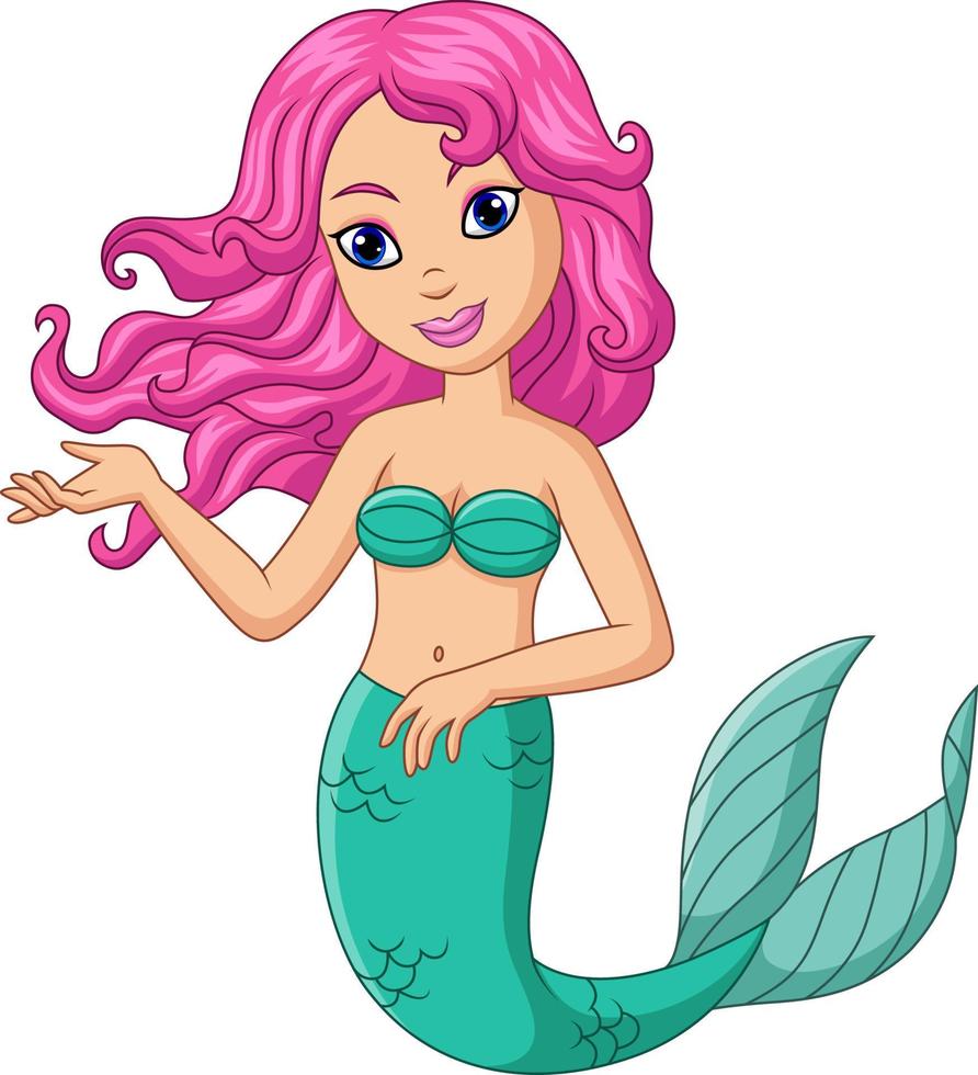 lindo, sirena, caricatura, aislado, en, un, fondo blanco vector