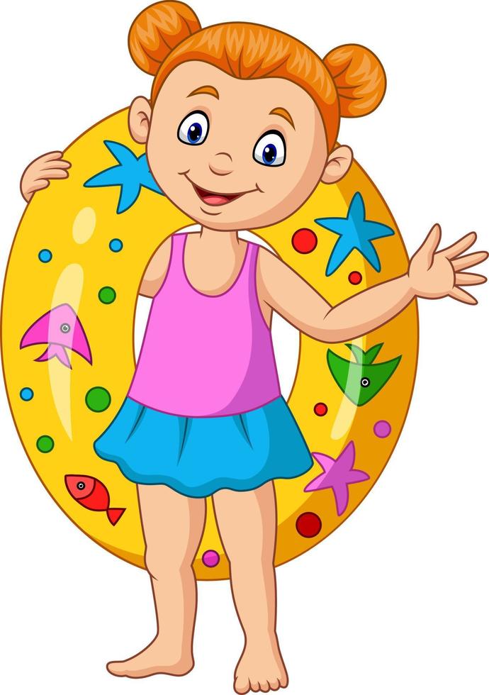 Cartoon little girl with inflatable ring vector