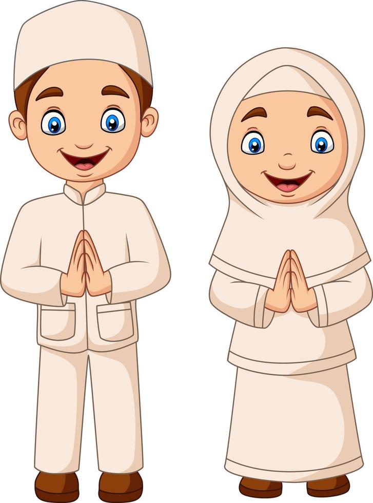 Happy Muslim kid cartoon on white background vector