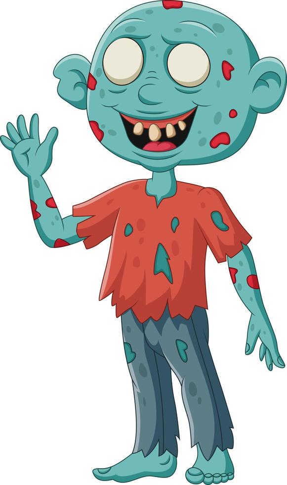 Cartoon zombie stand waving on white background vector