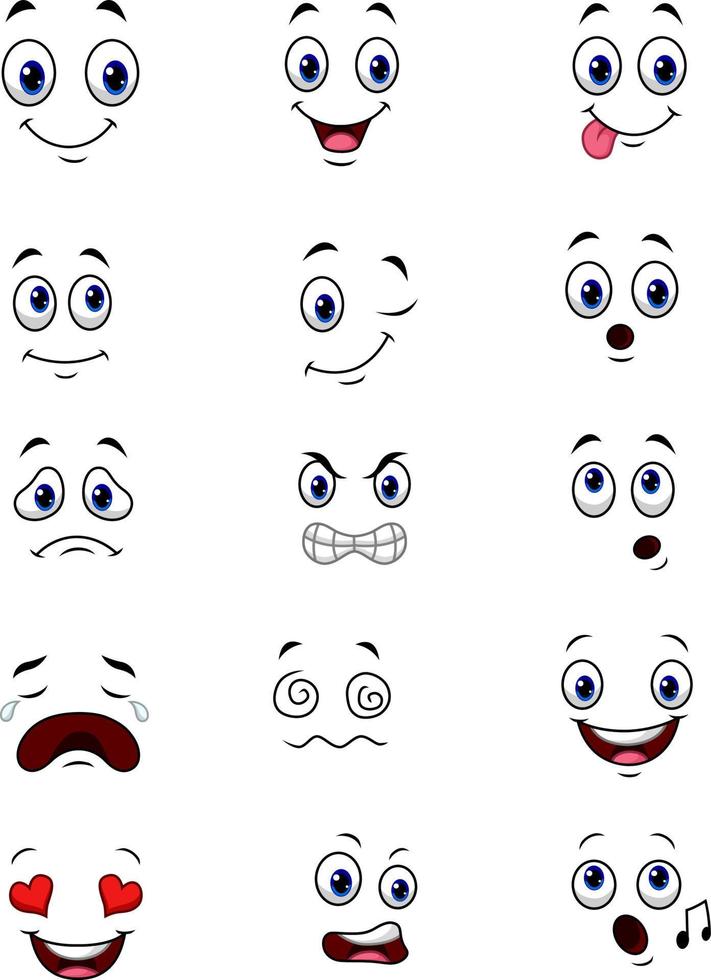 Cartoon faces expressions collection set vector