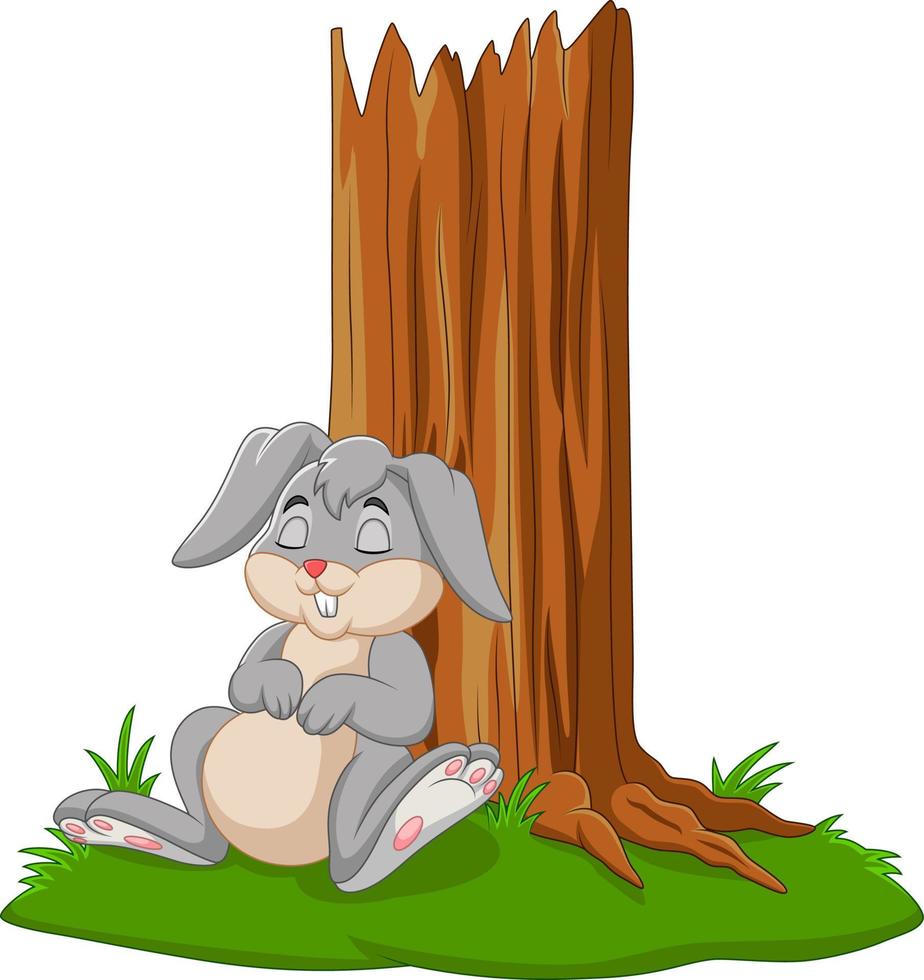 Cartoon rabbit sleeping under tree vector